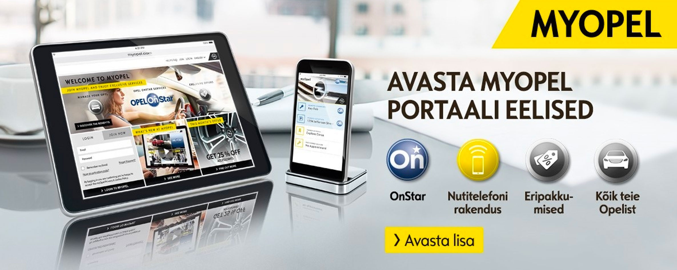 MyOpel portaal internetis või nutitelefoni rakenduses. Opeli omaniku teenusteplatvorm hooldusinfo, broneeringute ja muude teenuste jaoks